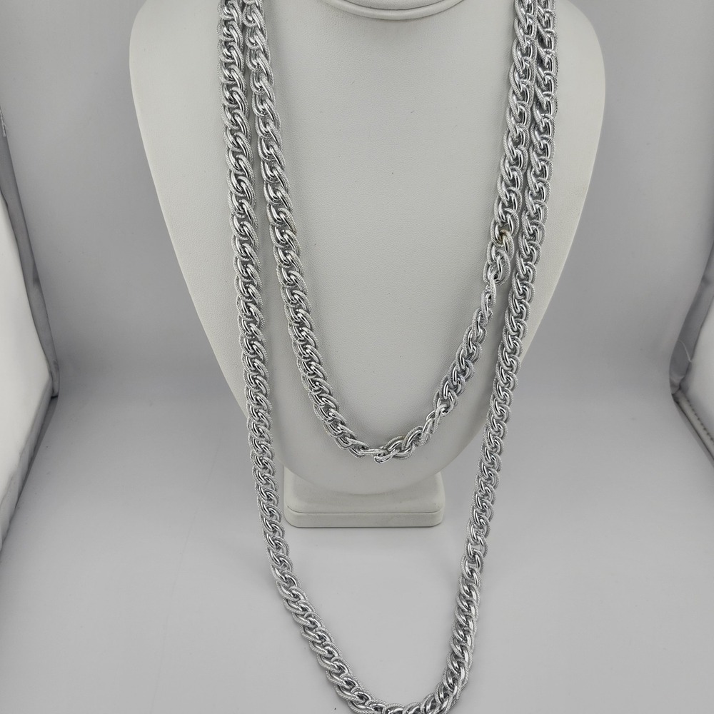 Vintage Long Silver Tone Link Chain Necklace Eloxal‎